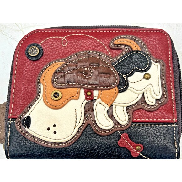 New Chala Beagle Puppy Dog Zippered Around Wallet Faux Leather Wristlet Charm - Picture 4 of 16